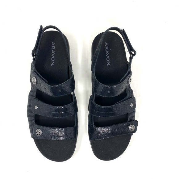 Aravon PC Three Strap Black Sandals NARROW - Picture 5 of 8